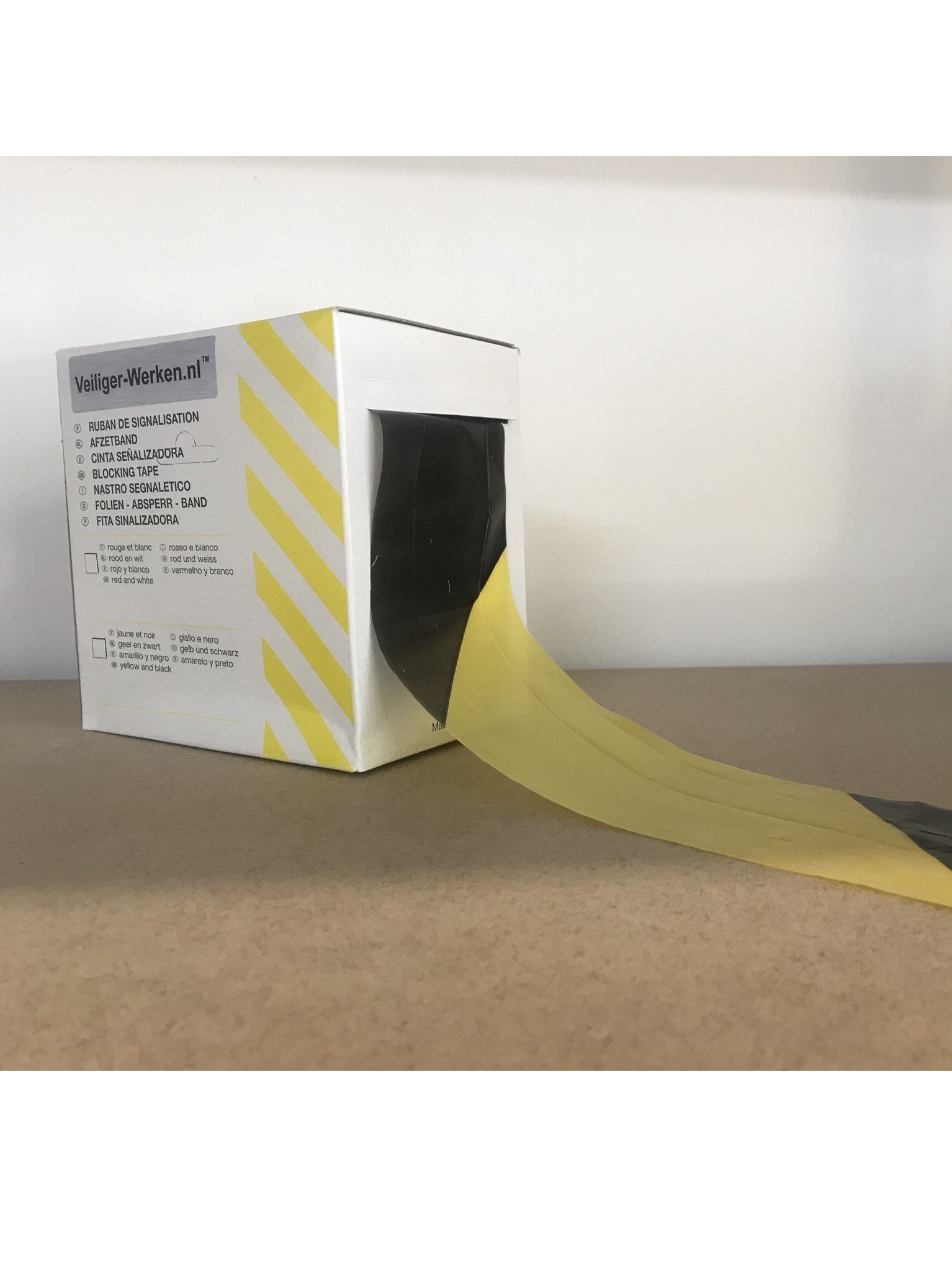 Afzet lint geel-zwart 500m. in dispenser