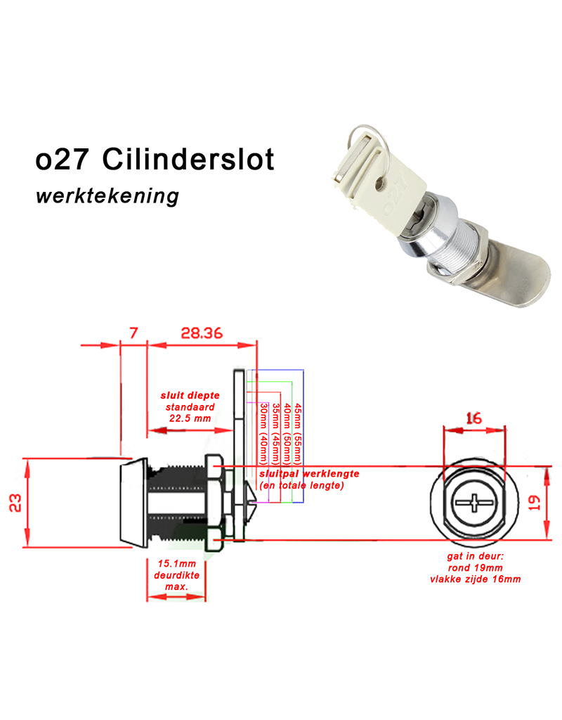 Cilinderslot - Lockerslot incl. sleutels
