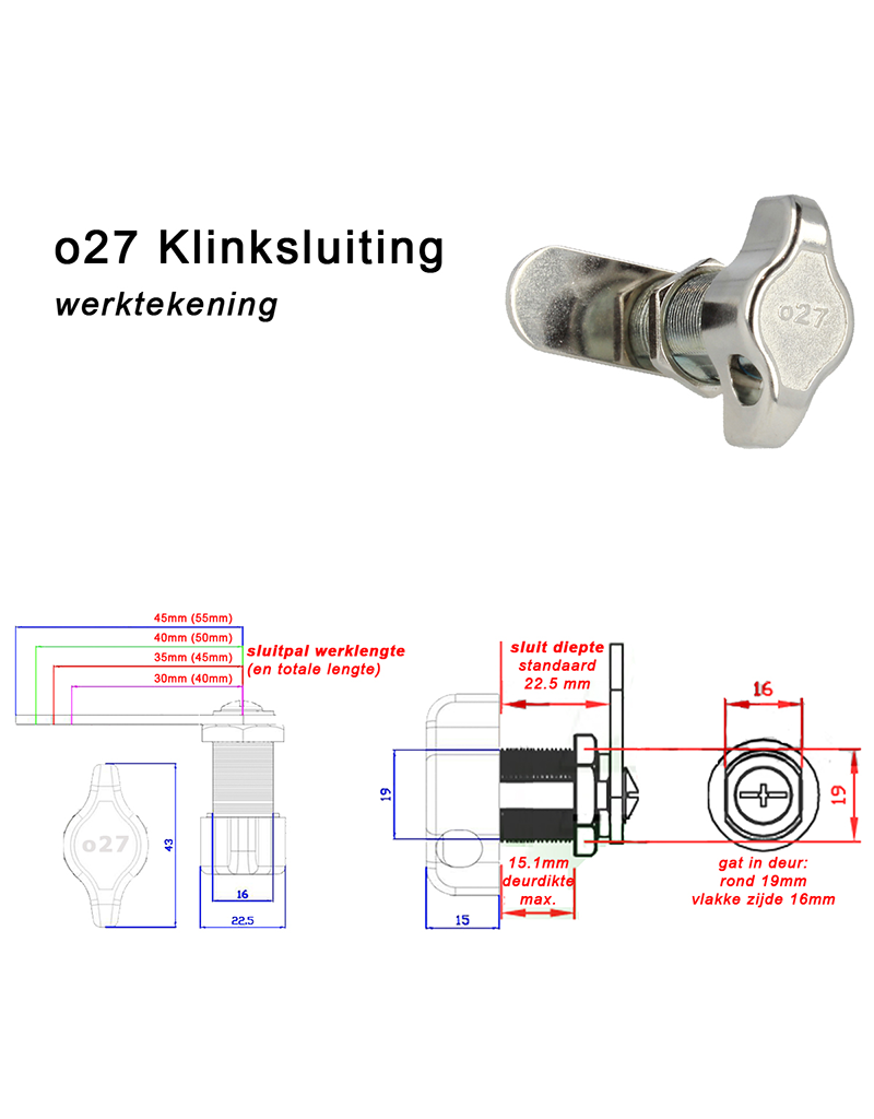 Klinksluiting | Draaiknop | Valgrendel t.b.v. hangsloten